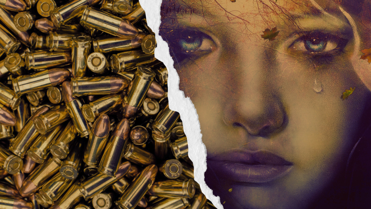 Bullets and a girl crying, featured image for the poem Hide and Seek written by Amy Adams