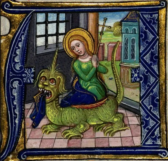 Saint Martha and the Tarasque, Medieval Illuminated Manuscript